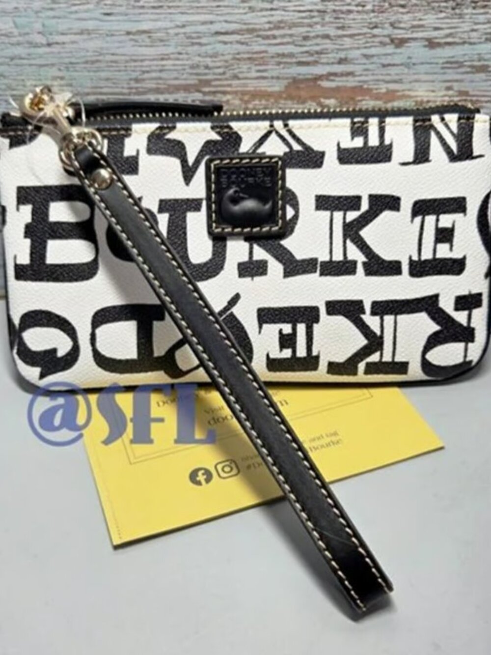 Dooney & Bourke Doodle II Coated Cotton Medium Wristlet In Black Leather Trim